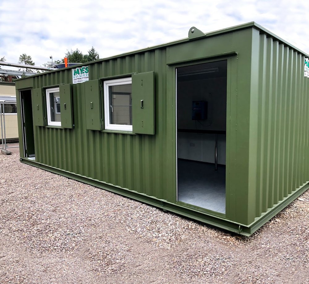 Anti-vandal steel cabin with block-pressed panels, security door and shuttered windows