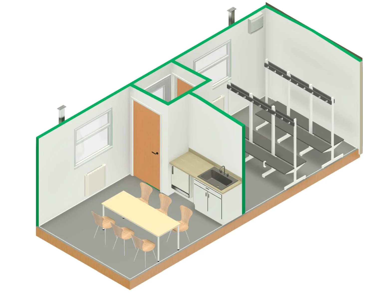 24ft x 10ft Jackleg Split - Lobby Canteen & Drying Room