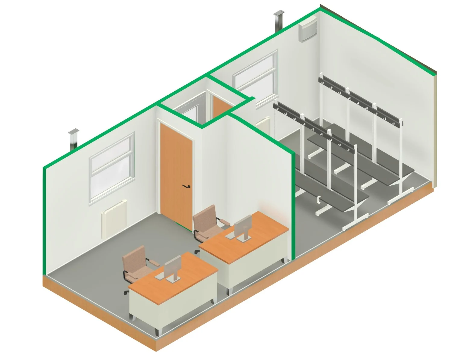 24ft x 10ft Jackleg Split - Lobby Office & Drying Room
