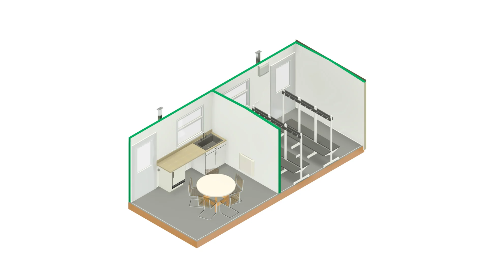 24ft x 10ft Jackleg Split - Canteen & Drying Room