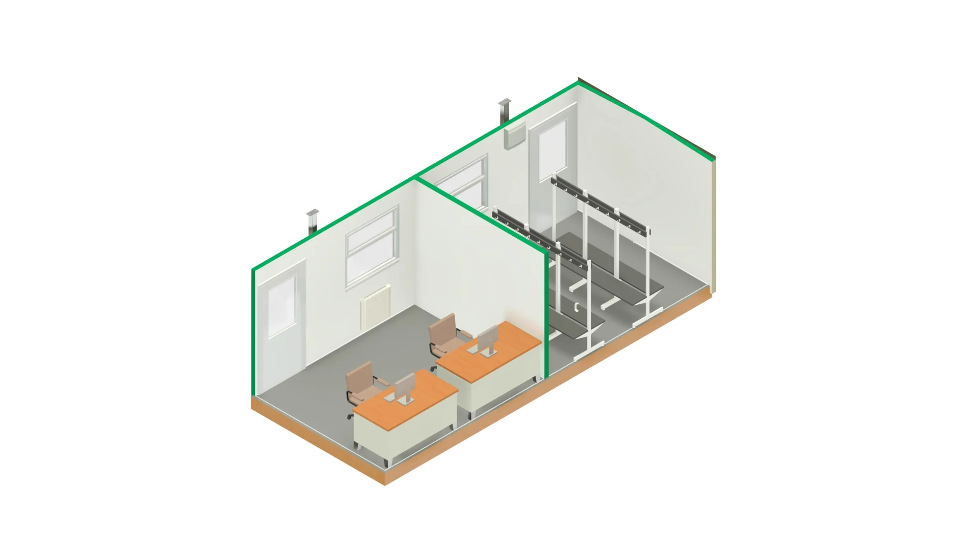 24ft x 10ft Jackleg Split - Office & Drying Room