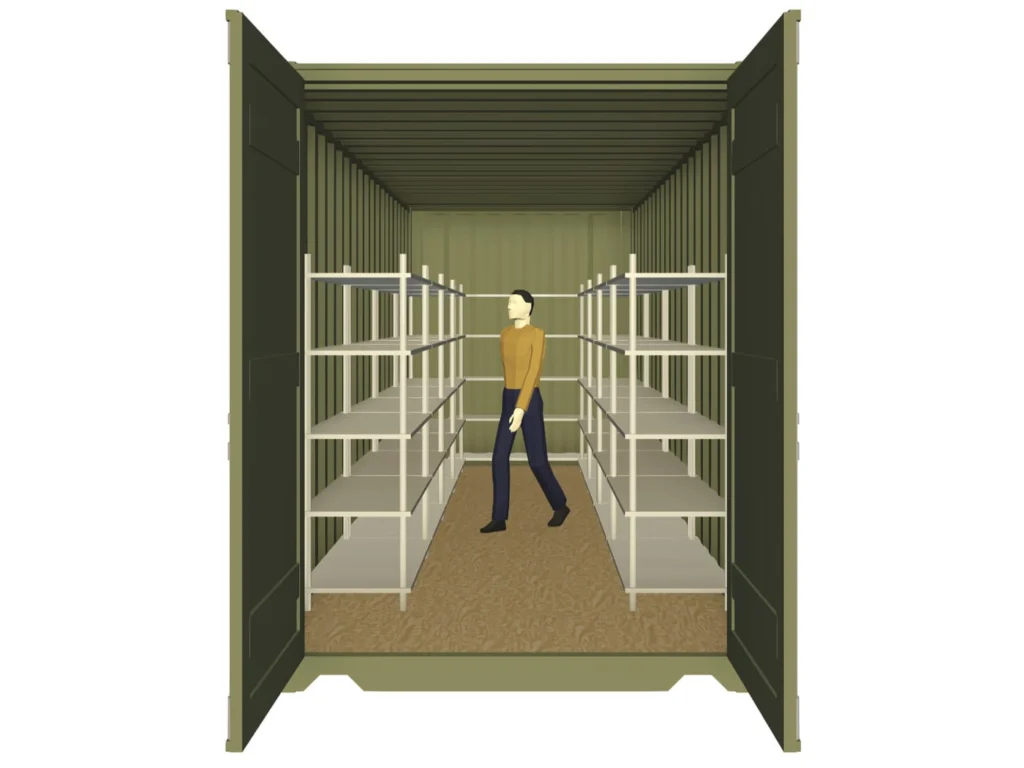 20ft container shelving, packed and ready