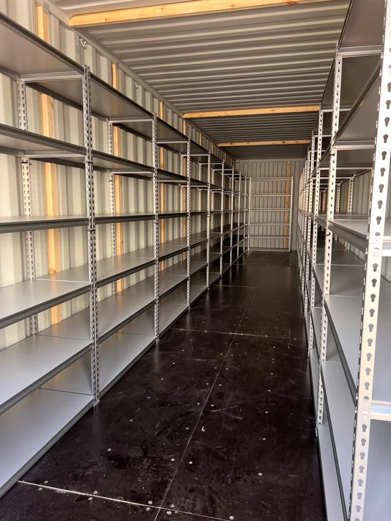 40ft container with shelving, interior view