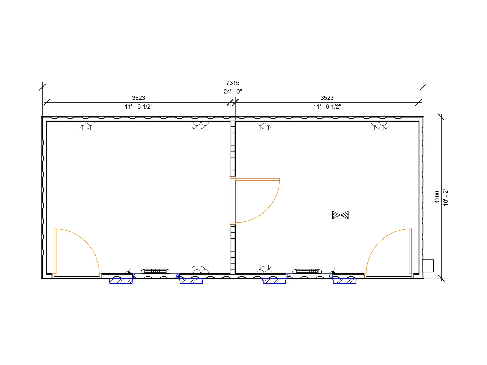 24ft x 10ft Antivandal Open Plan Split