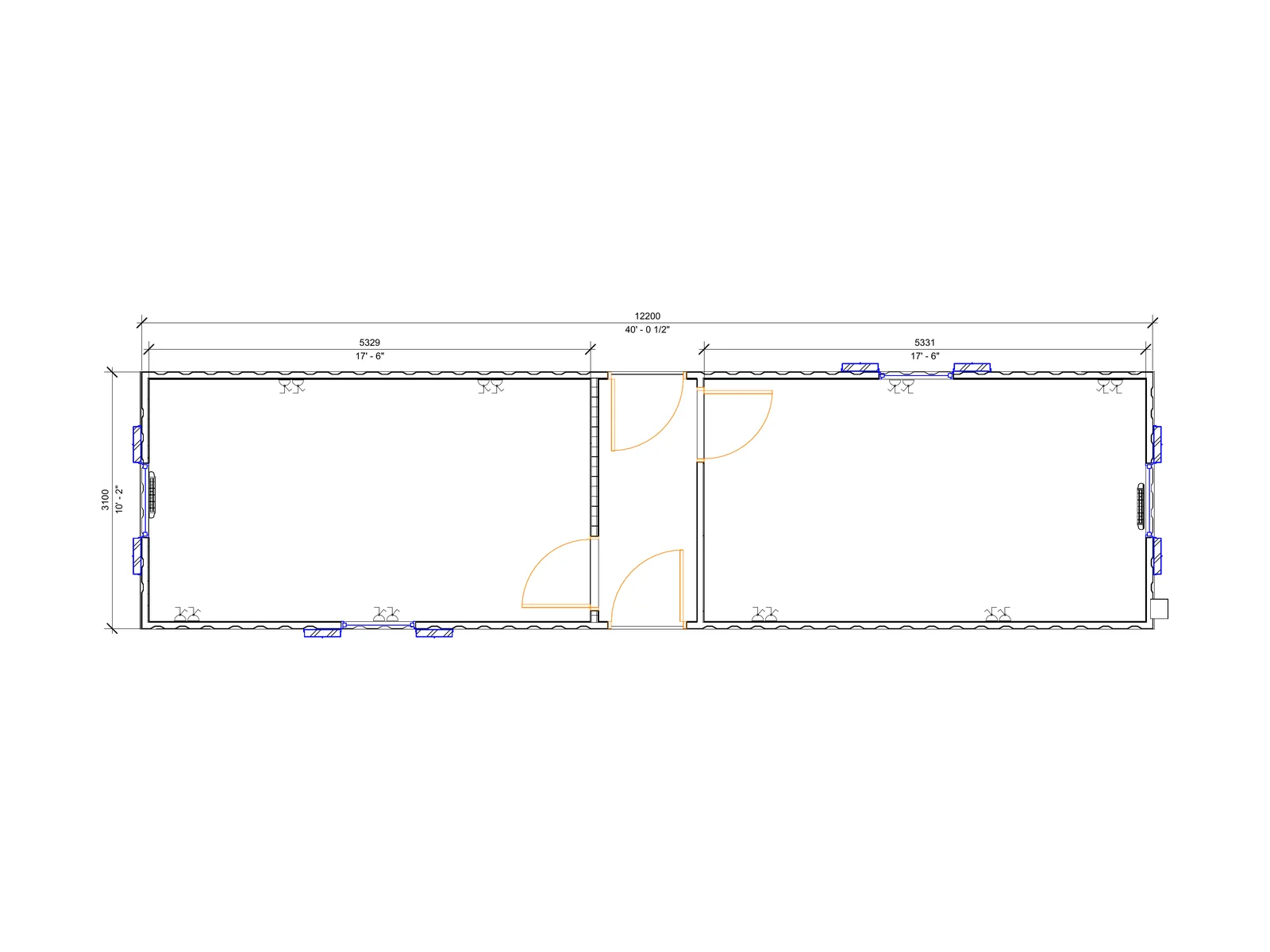 40ft x 10ft Antivandal Open Plan Split - Lobby